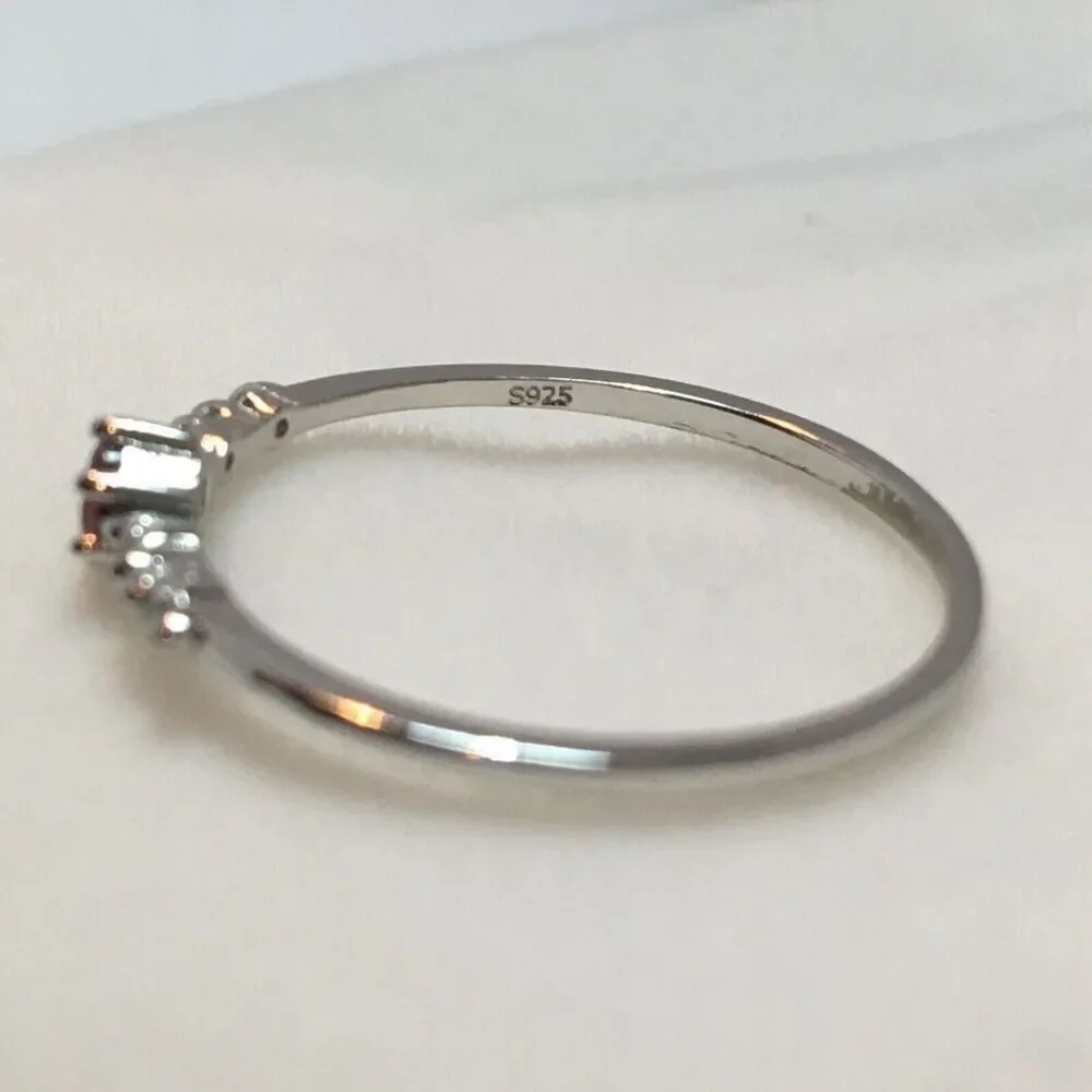 Sterling Silver Ring Size 7.75 925 Thin Band Red Cubic Zirconia CZ Dainty - Flaw